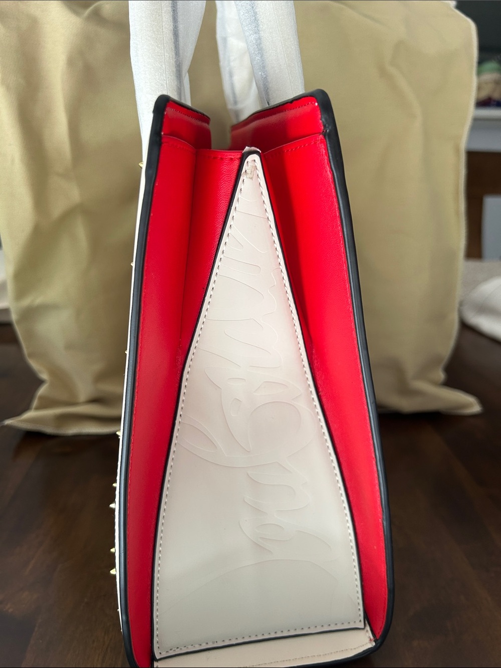 Inspired Style  White Leather Studded Logo Tote - Picture 7 of 10